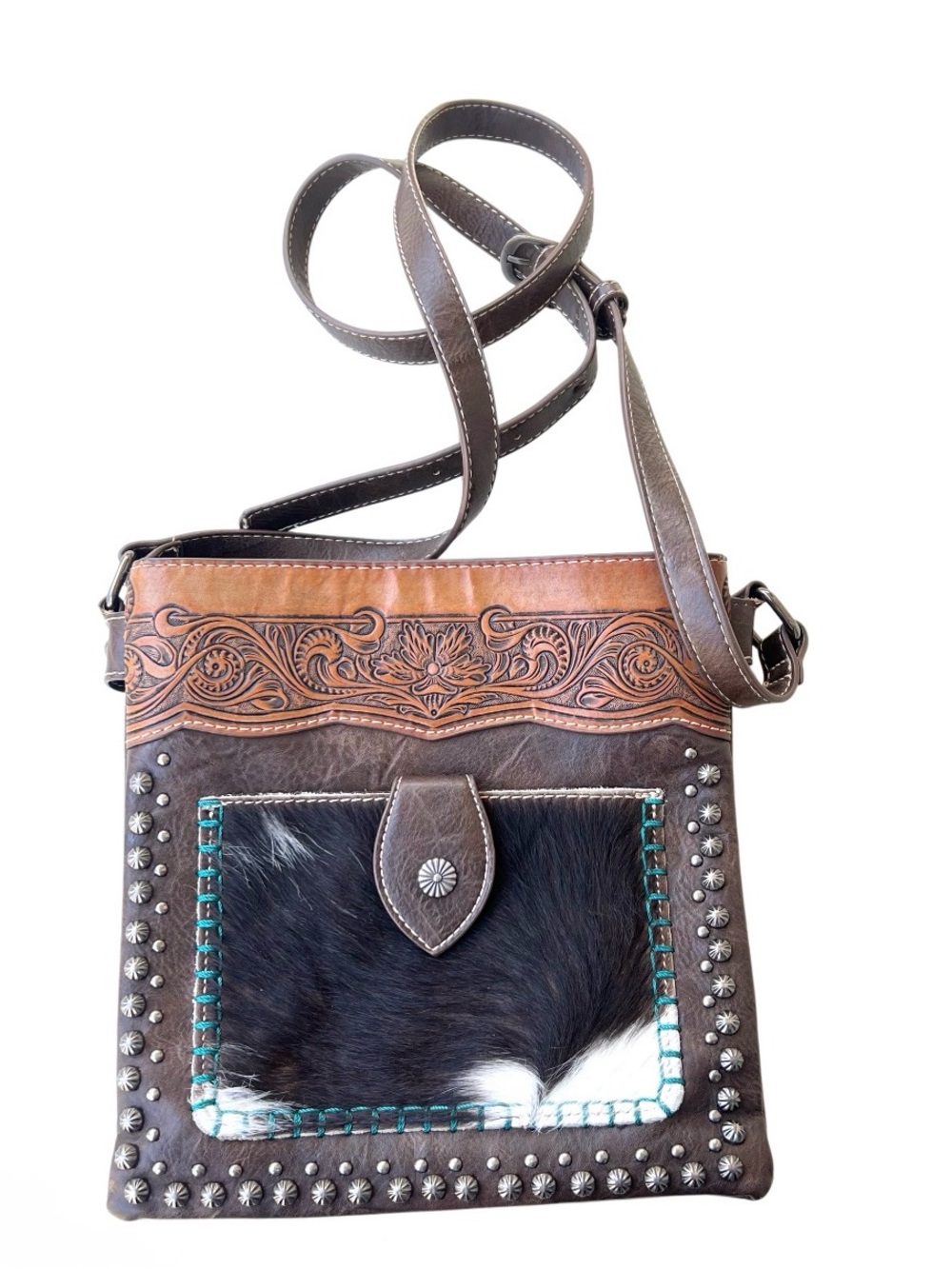 Western Style Trinity Ranch Embossed Studded Purse Crossbody